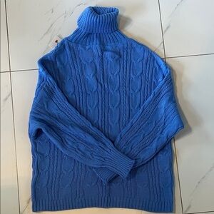 Italian Blue Cable Knit Turtleneck Sweater
